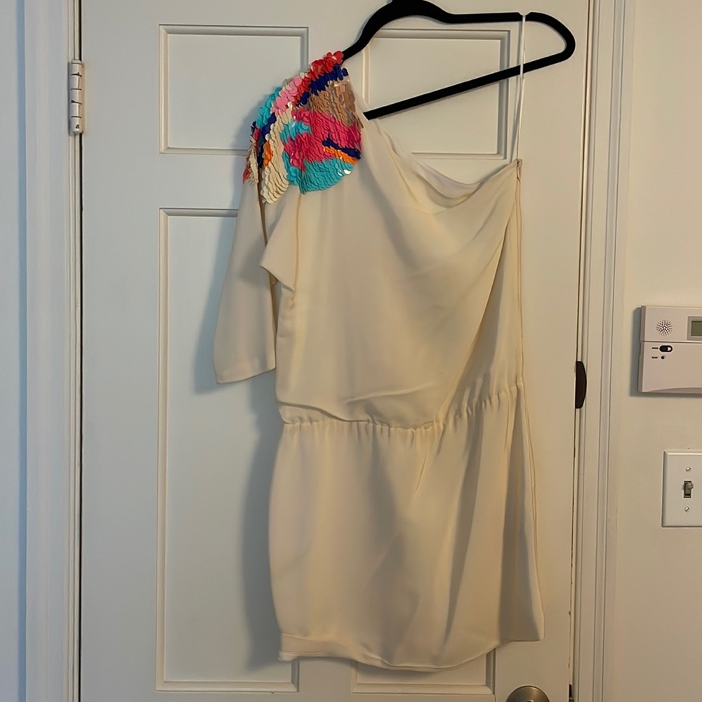 Tibi one shoulder white dress with sequins on shoulder. size 0